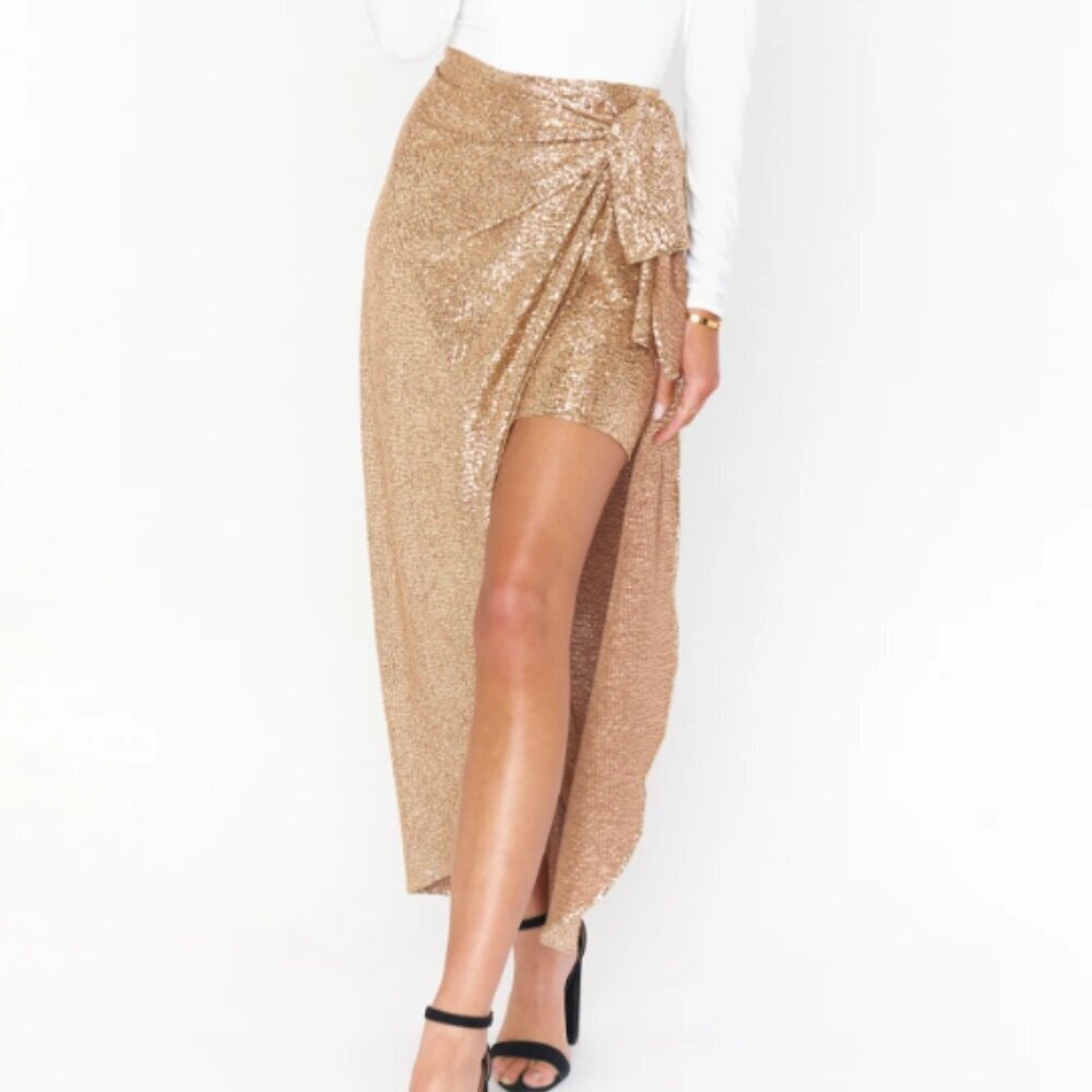 Show Me Your MuMu Wrap Me Up Skirt Tan Gold Confetti Womens Size Large NWT - Picture 9 of 10